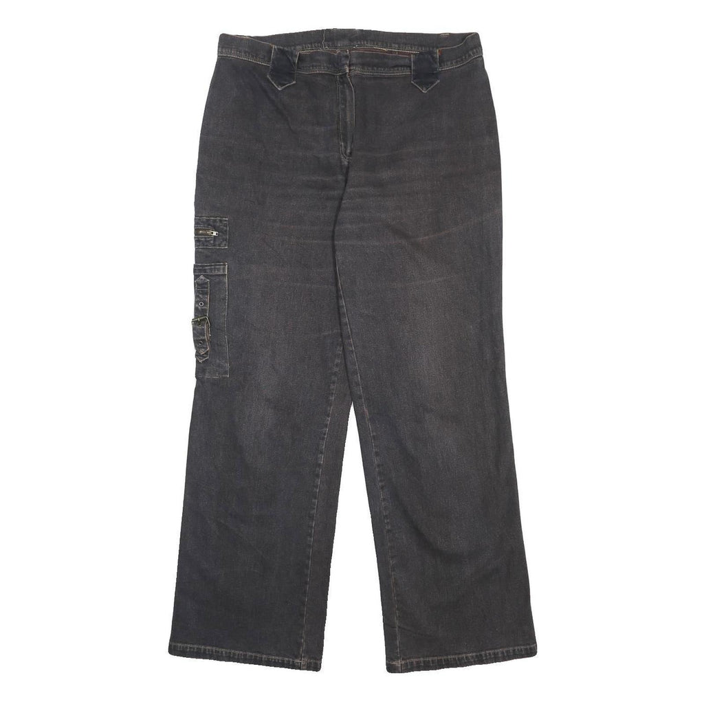 Womens Loose Fit Black Denim Jeans W36 L32 Cargo Style Cotton Blend Zip Closure