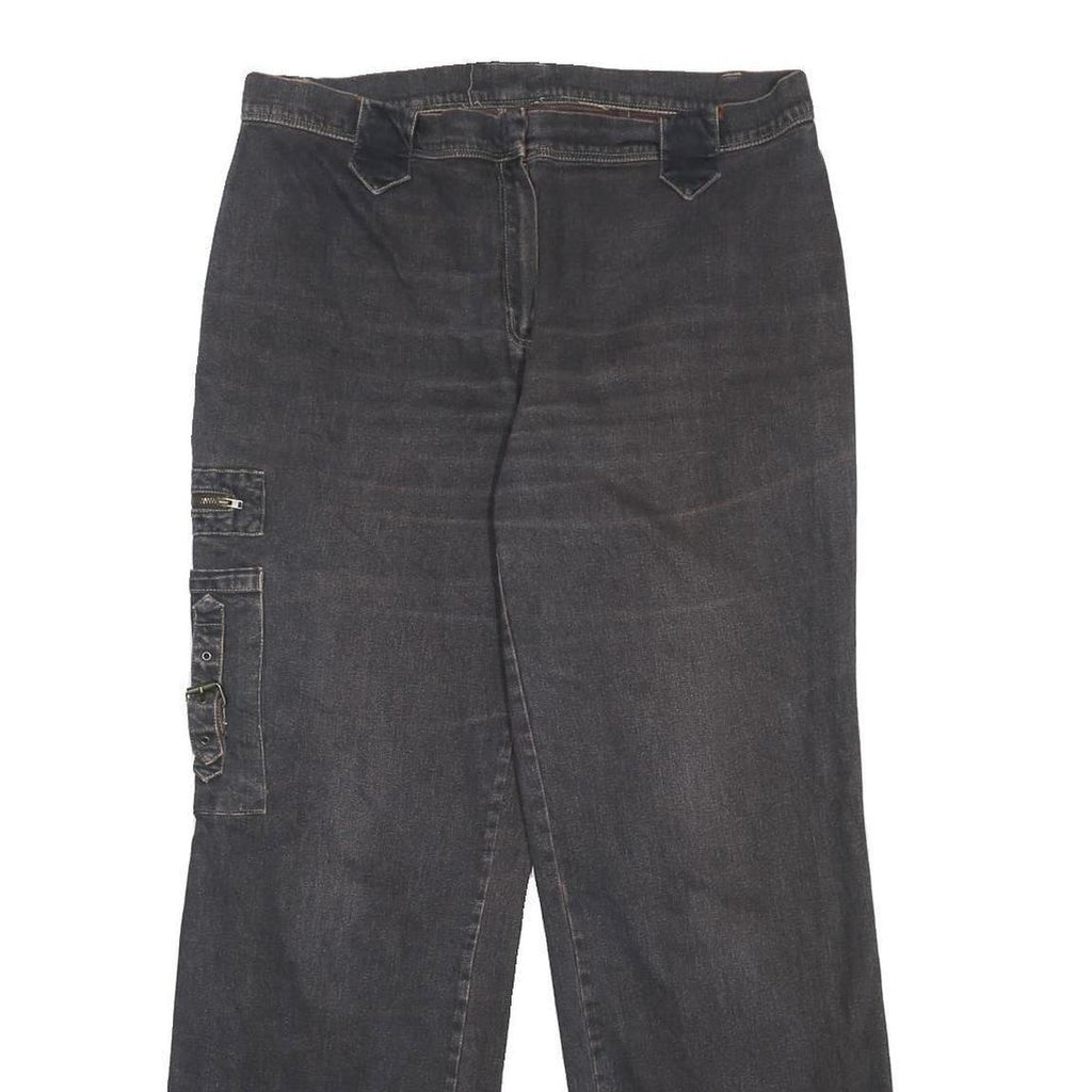 Womens Loose Fit Black Denim Jeans W36 L32 Cargo Style Cotton Blend Zip Closure