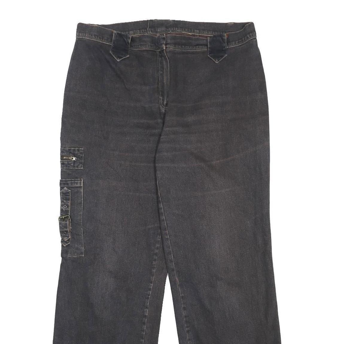 Womens Loose Fit Black Denim Jeans W36 L32 Cargo Style Cotton Blend Zip Closure