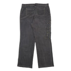 Womens Loose Fit Black Denim Jeans W36 L32 Cargo Style Cotton Blend Zip Closure