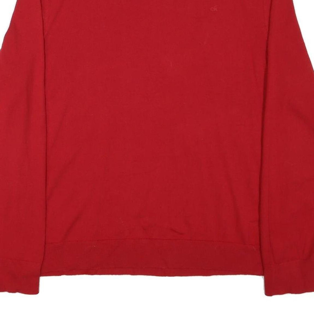 CALVIN KLEIN Mens Red Plain V Neck Jumper Basic Knit 2XL Wool Comfortable