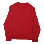 CALVIN KLEIN Mens Red Plain V Neck Jumper Basic Knit 2XL Wool Comfortable