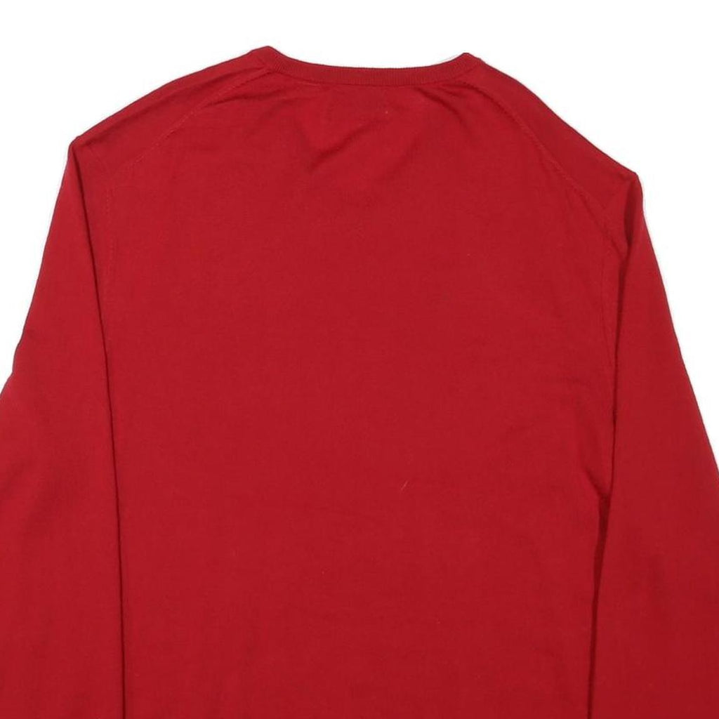CALVIN KLEIN Mens Red Plain V Neck Jumper Basic Knit 2XL Wool Comfortable
