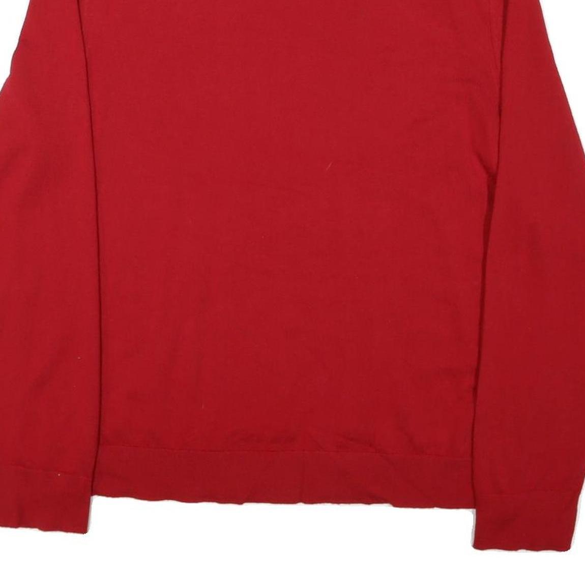 CALVIN KLEIN Mens Red Plain V Neck Jumper Basic Knit 2XL Wool Comfortable