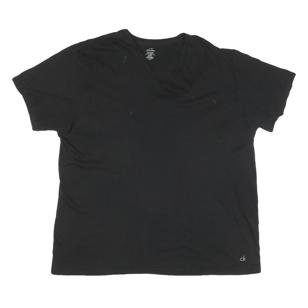 CALVIN KLEIN Mens Black V Neck T-Shirt XL Cotton Blend Casual Modern