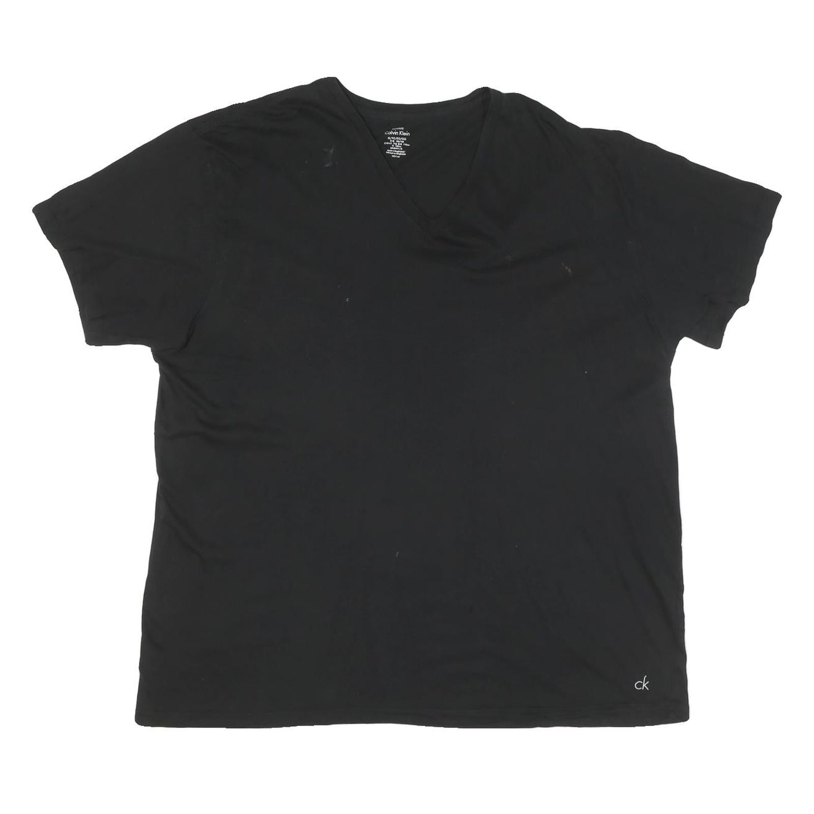 CALVIN KLEIN Mens Black V Neck T-Shirt XL Cotton Blend Casual Modern
