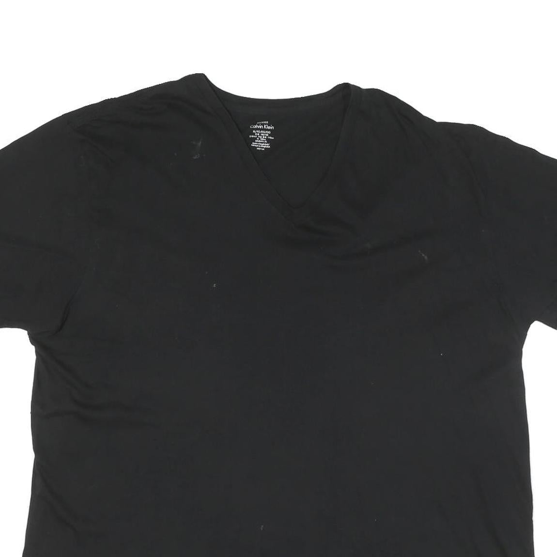 CALVIN KLEIN Mens Black V Neck T-Shirt XL Cotton Blend Casual Modern