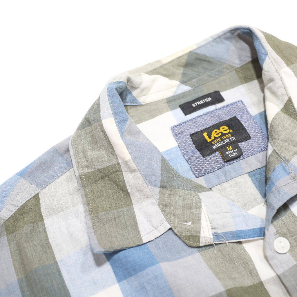 LEE Mens Blue & Grey Check Shirt M Cotton Blend Casual Long Sleeve Button Front