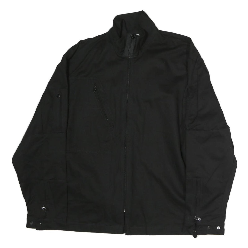 Mens Black Cotton Zip Jacket XL Plain Tactical Workwear Utility Pocket