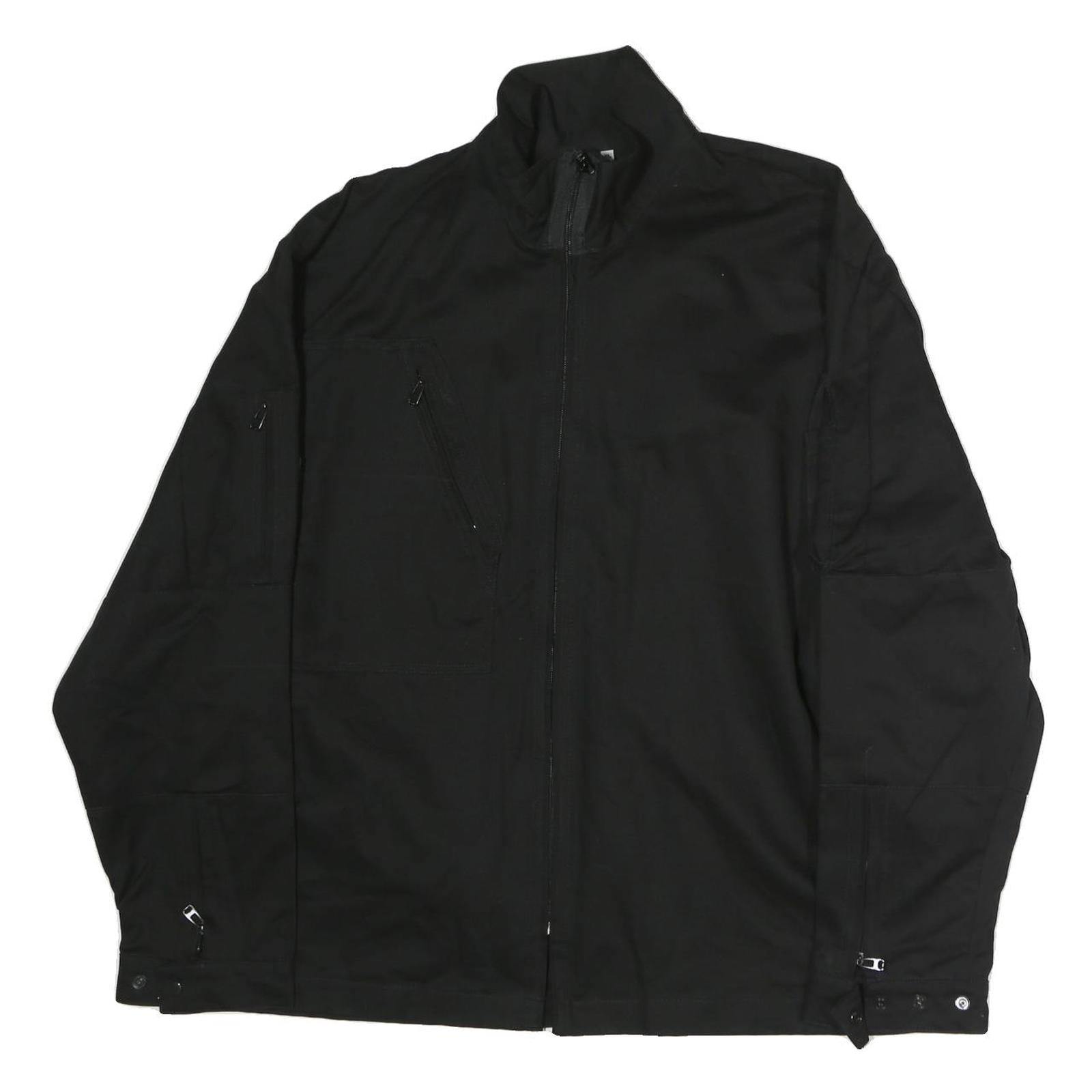 Mens Black Cotton Zip Jacket XL Plain Tactical Workwear Utility Pocket