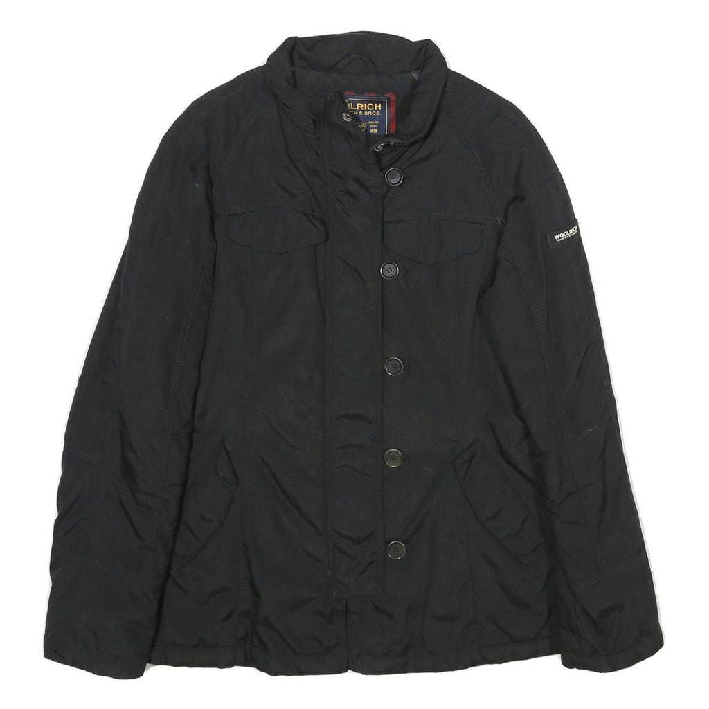 WOOLRICH Womens Black Nylon Jacket L Zip Plain Stylish Comfortable