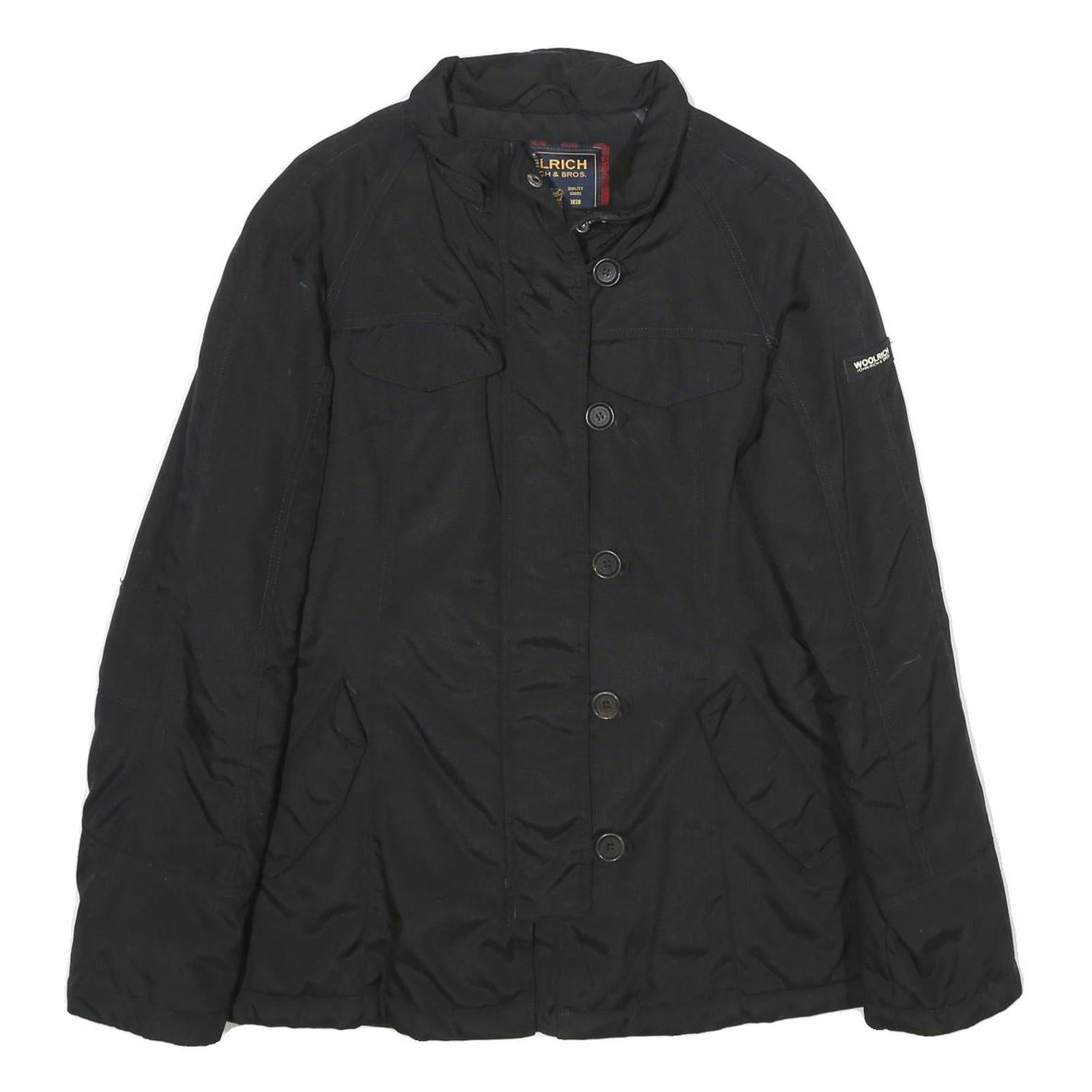 WOOLRICH Womens Black Nylon Jacket L Zip Plain Stylish Comfortable