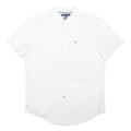 TOMMY HILFIGER Mens White & Cream Cotton Blend Shirt L Button Down Short Sleeve