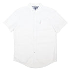 TOMMY HILFIGER Mens White & Cream Cotton Blend Shirt L Button Down Short Sleeve