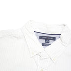 TOMMY HILFIGER Mens White & Cream Cotton Blend Shirt L Button Down Short Sleeve