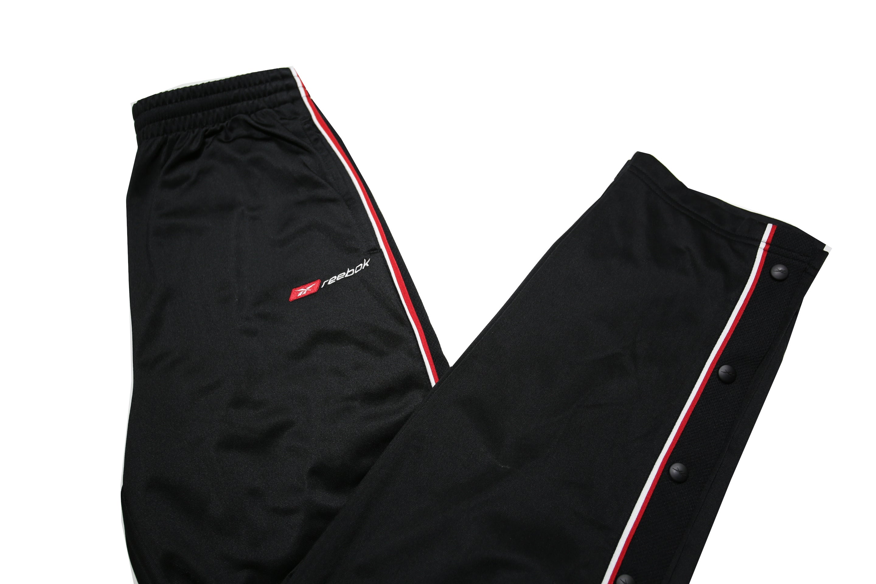 REEBOK Mens Joggers Black & Red Slim Tapered S W26 L30 Snap Button Sportswear