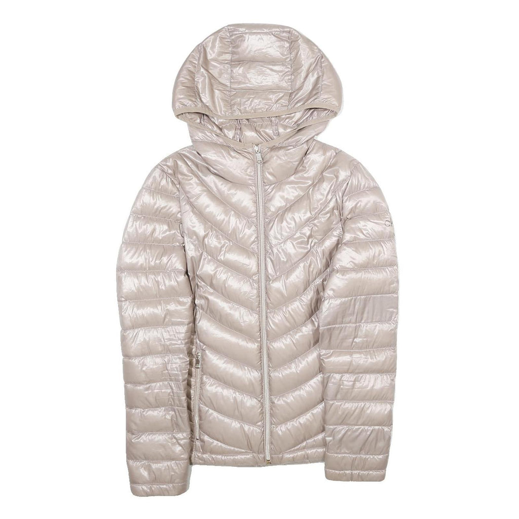 CALVIN KLEIN Womens Beige Lightweight Puffer Nylon Jacket XS Hooded Zip