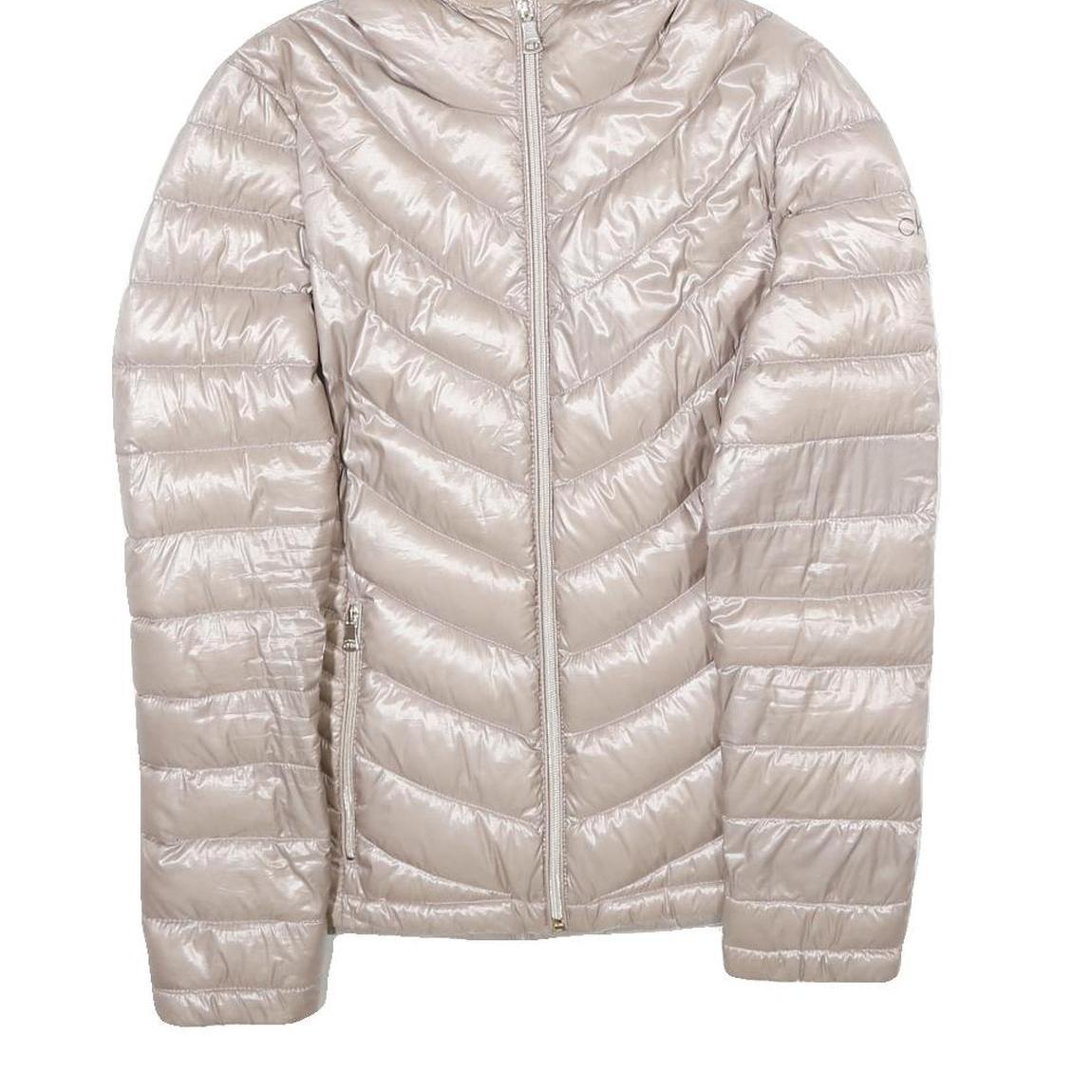 CALVIN KLEIN Womens Beige Lightweight Puffer Nylon Jacket XS Hooded Zip