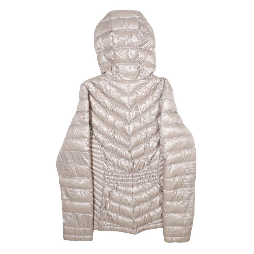 CALVIN KLEIN Womens Beige Lightweight Puffer Nylon Jacket XS Hooded Zip