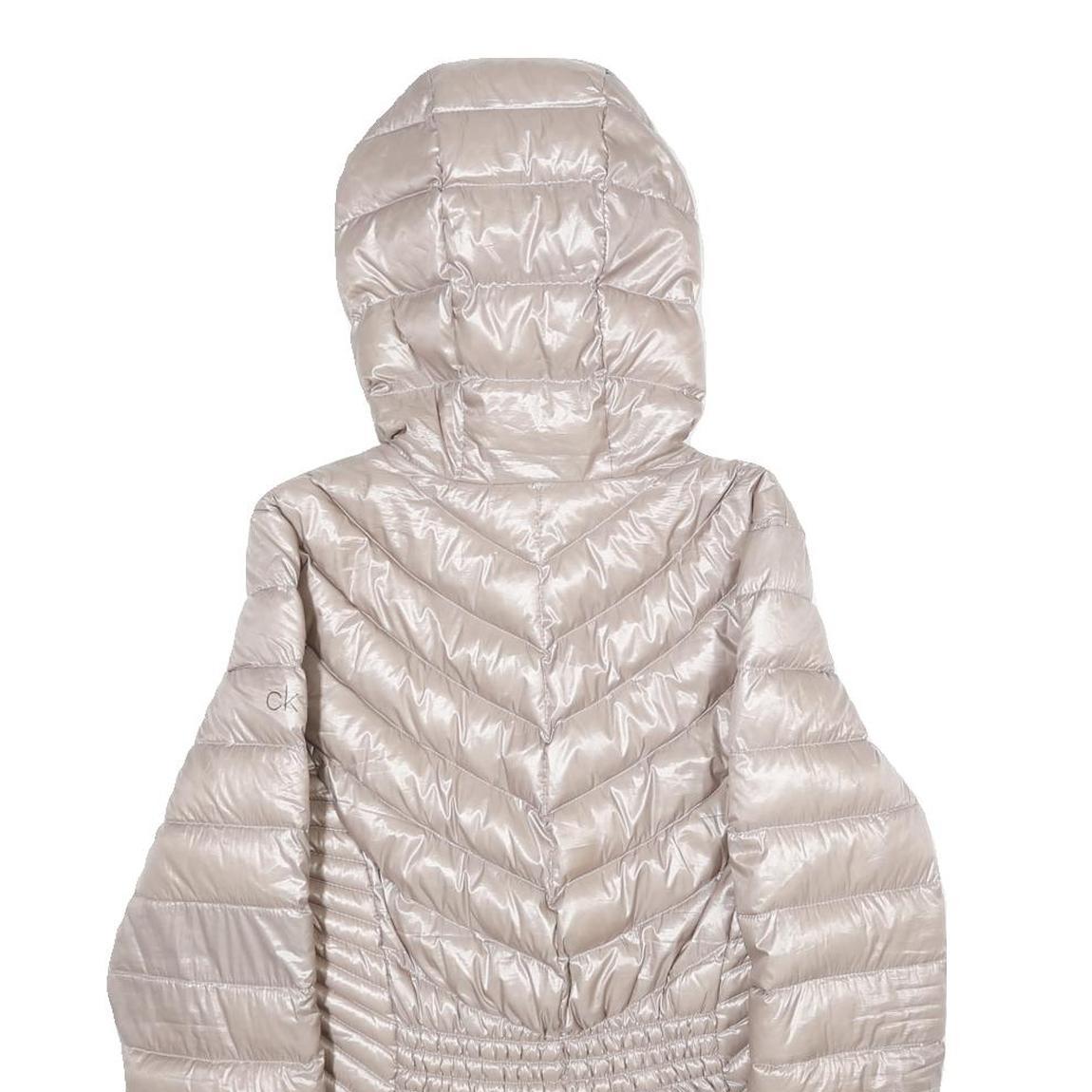 CALVIN KLEIN Womens Beige Lightweight Puffer Nylon Jacket XS Hooded Zip