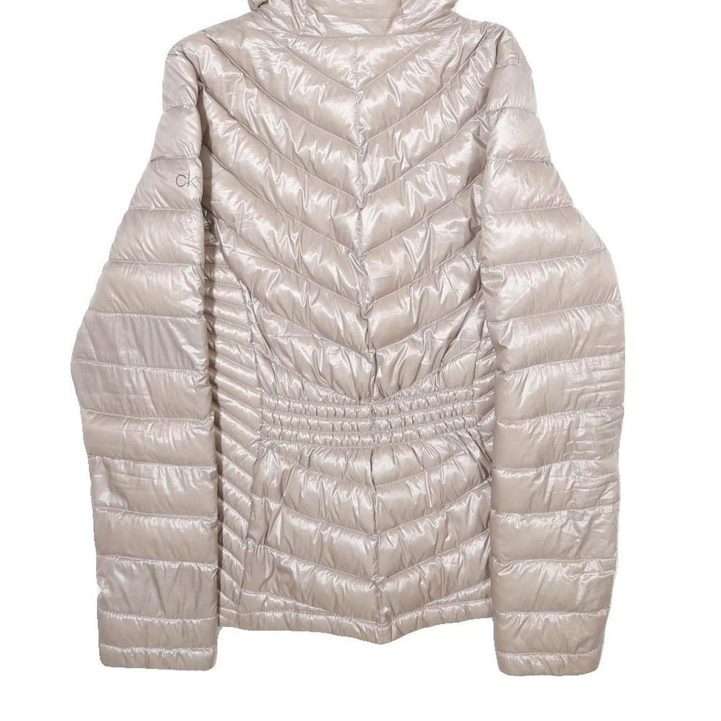 CALVIN KLEIN Womens Beige Lightweight Puffer Nylon Jacket XS Hooded Zip