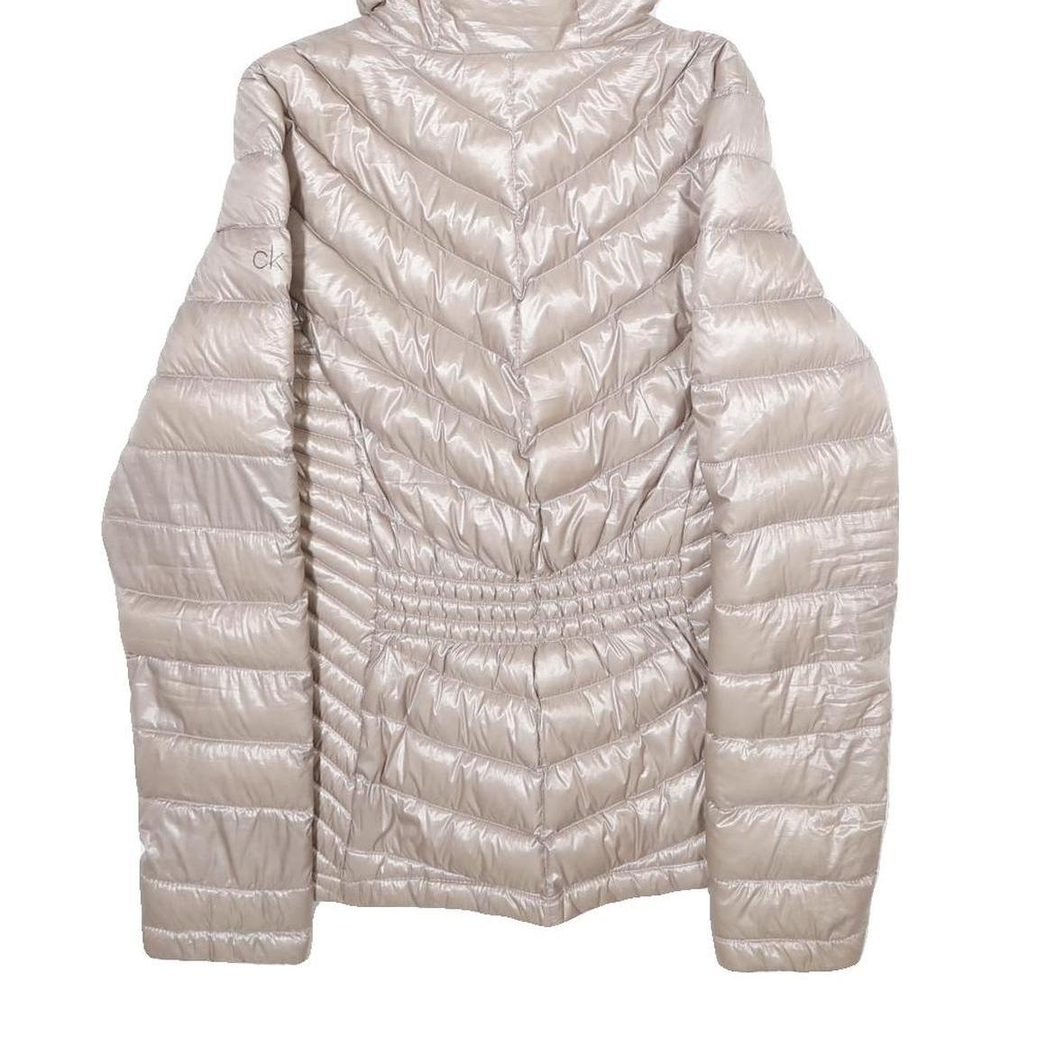 CALVIN KLEIN Womens Beige Lightweight Puffer Nylon Jacket XS Hooded Zip