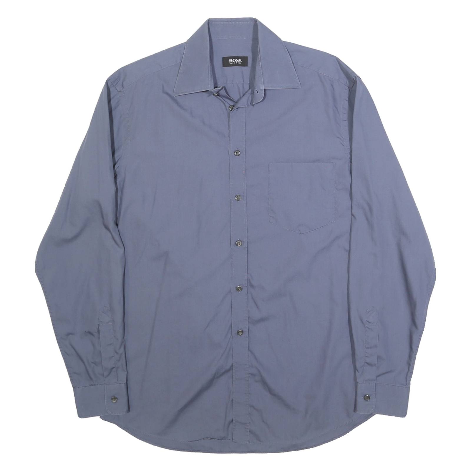 BOSS HUGO BOSS Mens Blue Plain Shirt M Cotton Long Sleeve Button Collar Regular