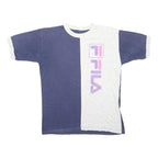 FILA Mens Blue & Grey Vertical Logo Graphic T-Shirt L Short Sleeve Crew Neck