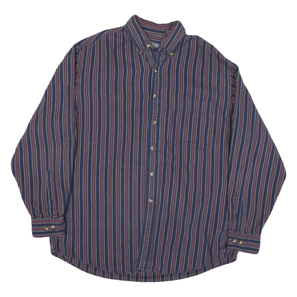 LANDS END Mens Blue & Maroon Striped Shirt L Long Sleeve Cotton Blend Button