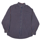 LANDS END Mens Blue & Maroon Striped Shirt L Long Sleeve Cotton Blend Button