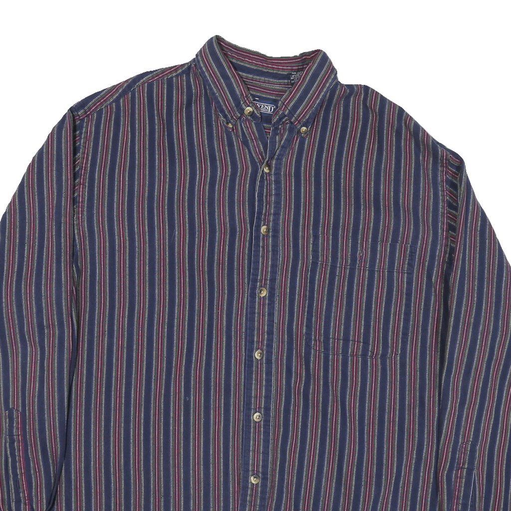LANDS END Mens Blue & Maroon Striped Shirt L Long Sleeve Cotton Blend Button