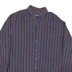 LANDS END Mens Blue & Maroon Striped Shirt L Long Sleeve Cotton Blend Button