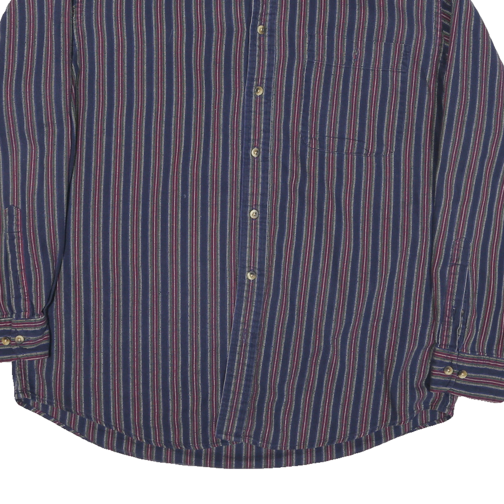LANDS END Mens Blue & Maroon Striped Shirt L Long Sleeve Cotton Blend Button