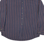 LANDS END Mens Blue & Maroon Striped Shirt L Long Sleeve Cotton Blend Button