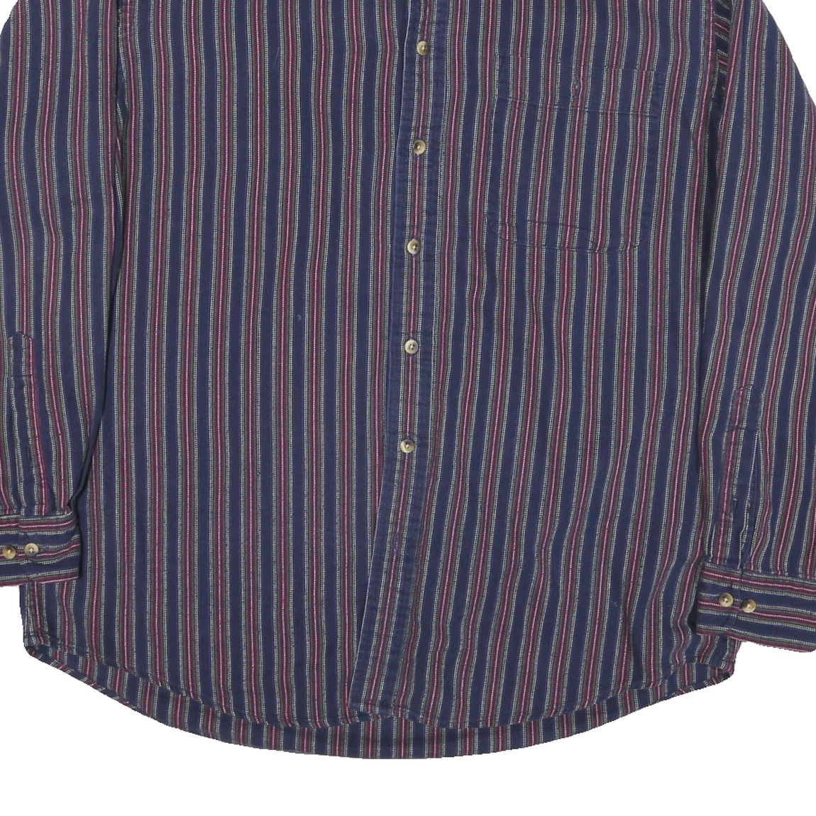 LANDS END Mens Blue & Maroon Striped Shirt L Long Sleeve Cotton Blend Button