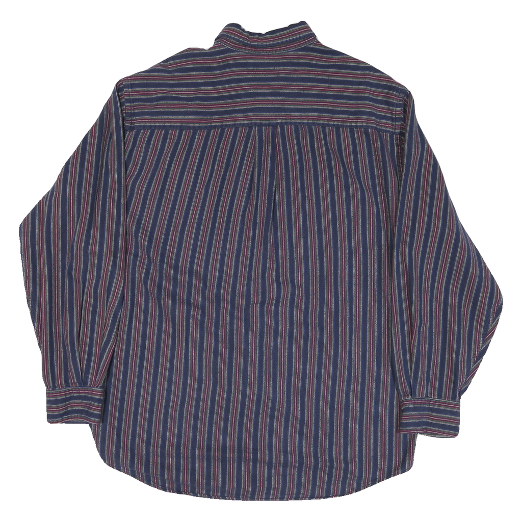 LANDS END Mens Blue & Maroon Striped Shirt L Long Sleeve Cotton Blend Button