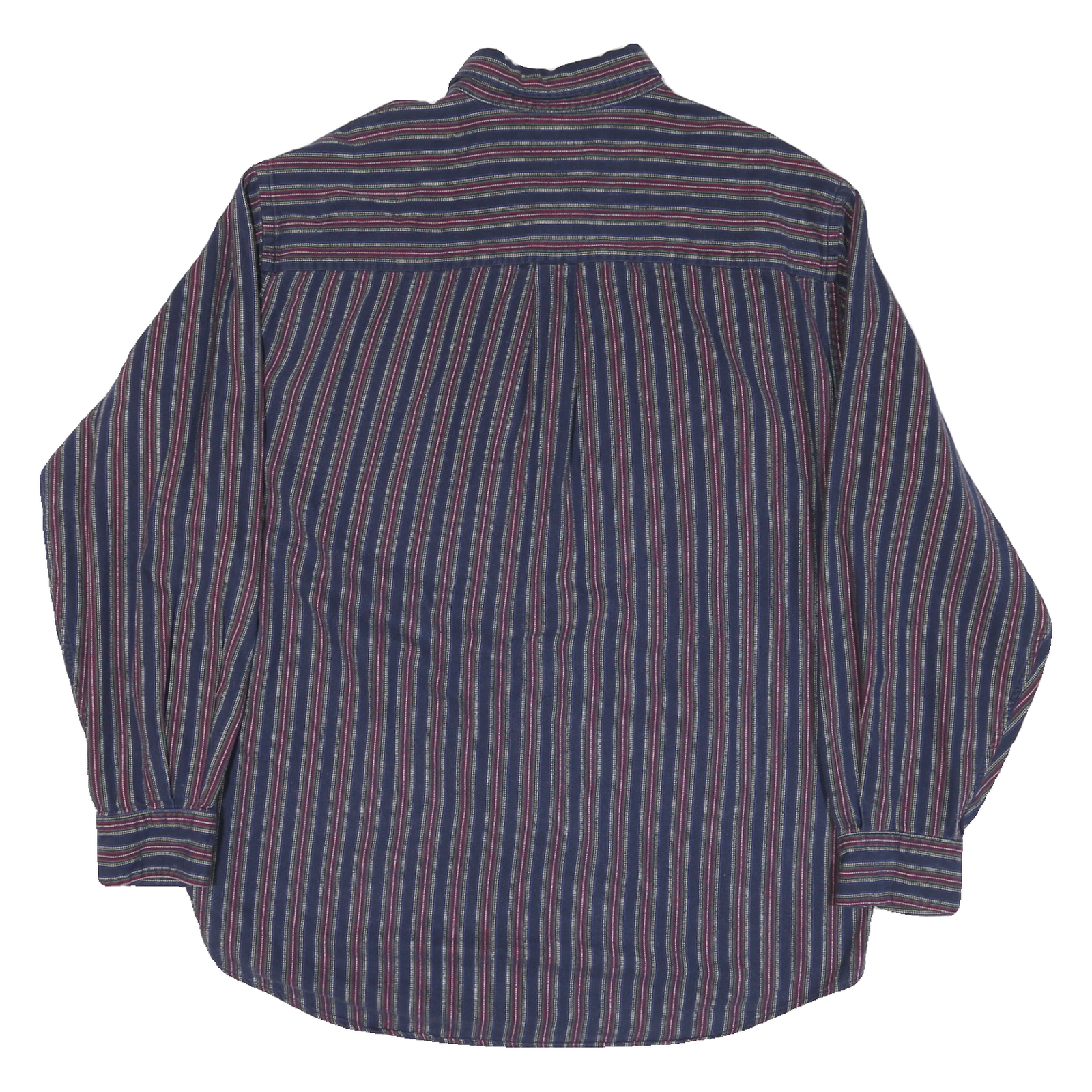 LANDS END Mens Blue & Maroon Striped Shirt L Long Sleeve Cotton Blend Button