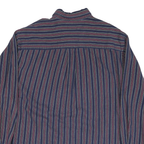 LANDS END Mens Blue & Maroon Striped Shirt L Long Sleeve Cotton Blend Button