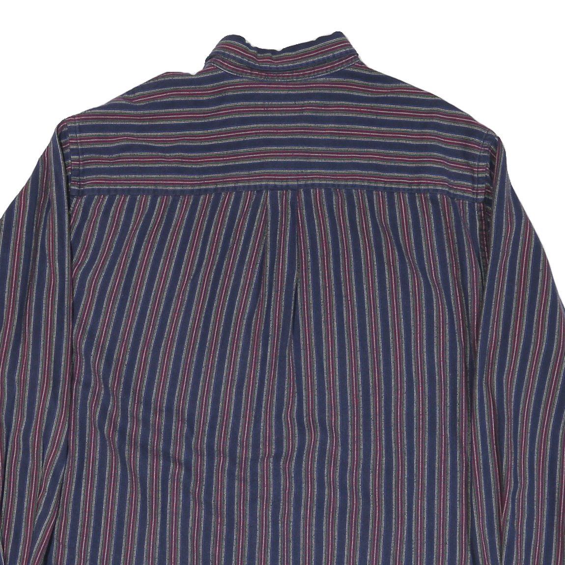 LANDS END Mens Blue & Maroon Striped Shirt L Long Sleeve Cotton Blend Button