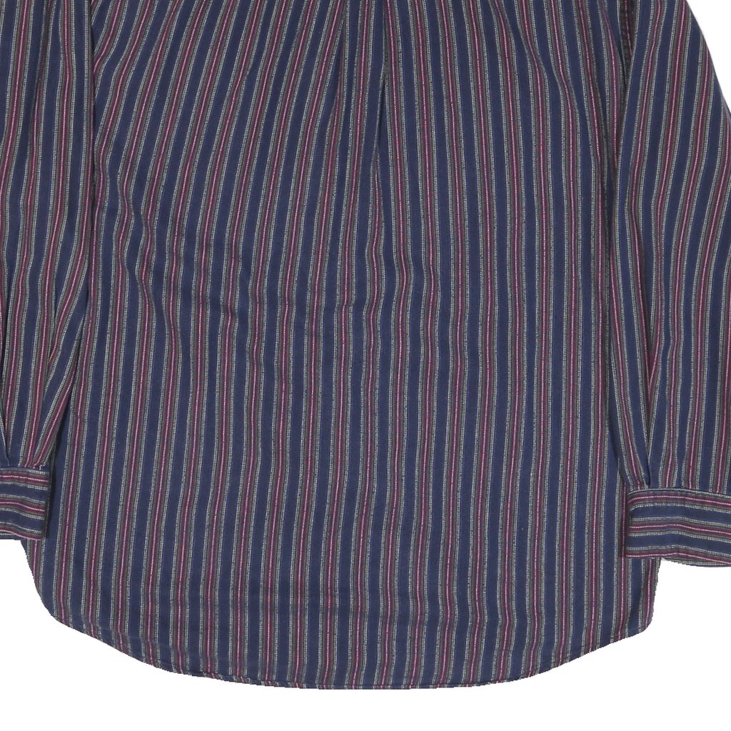 LANDS END Mens Blue & Maroon Striped Shirt L Long Sleeve Cotton Blend Button