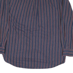 LANDS END Mens Blue & Maroon Striped Shirt L Long Sleeve Cotton Blend Button
