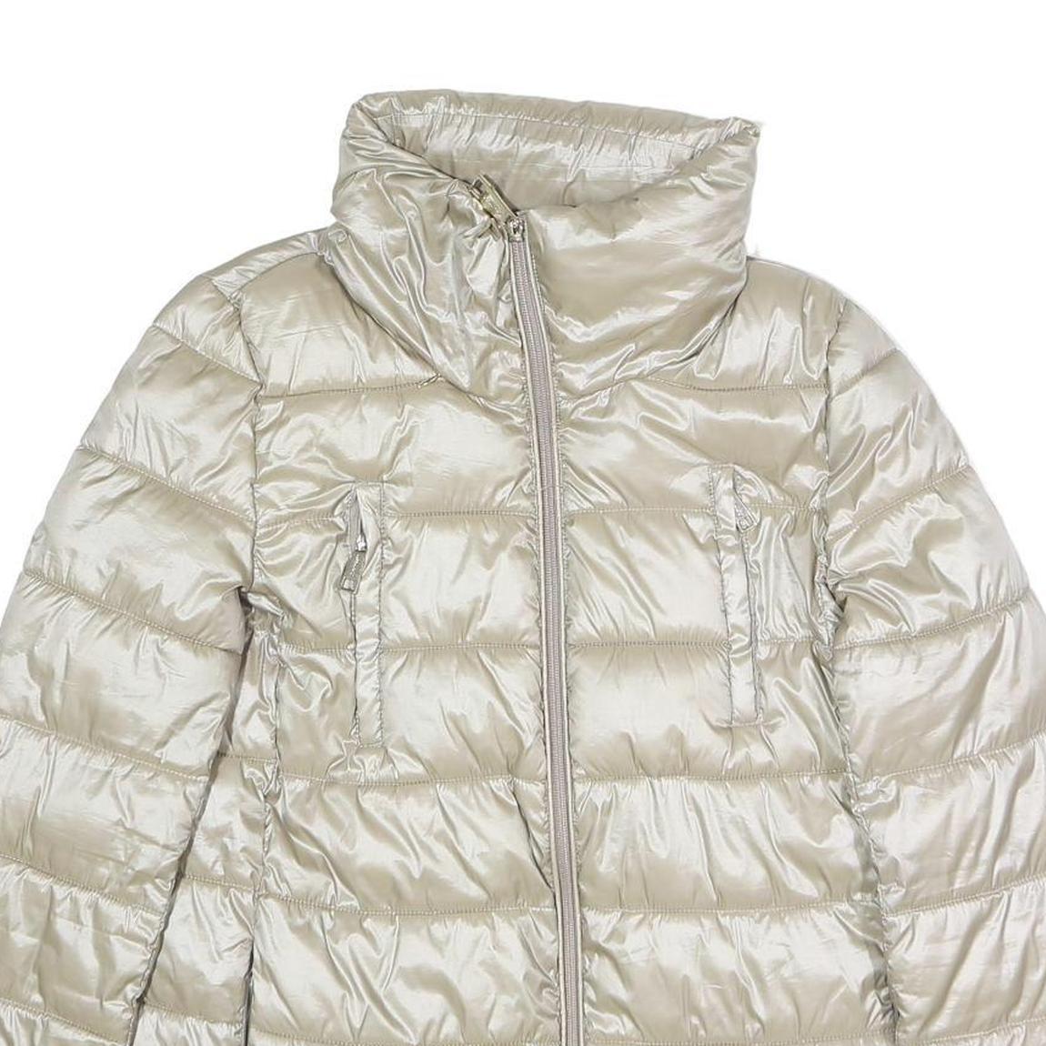 CALVIN KLEIN Womens Cream Puffer Jacket XS Polyester Blend Zip Lightweight