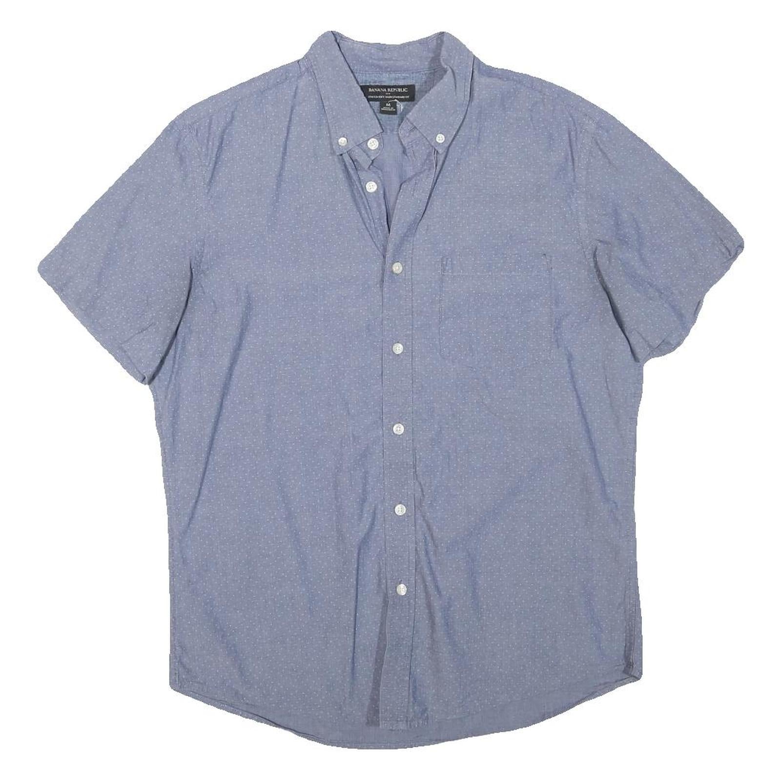 BANANA REPUBLIC Mens Blue & White Dotted Short Sleeve Shirt M Cotton Blend