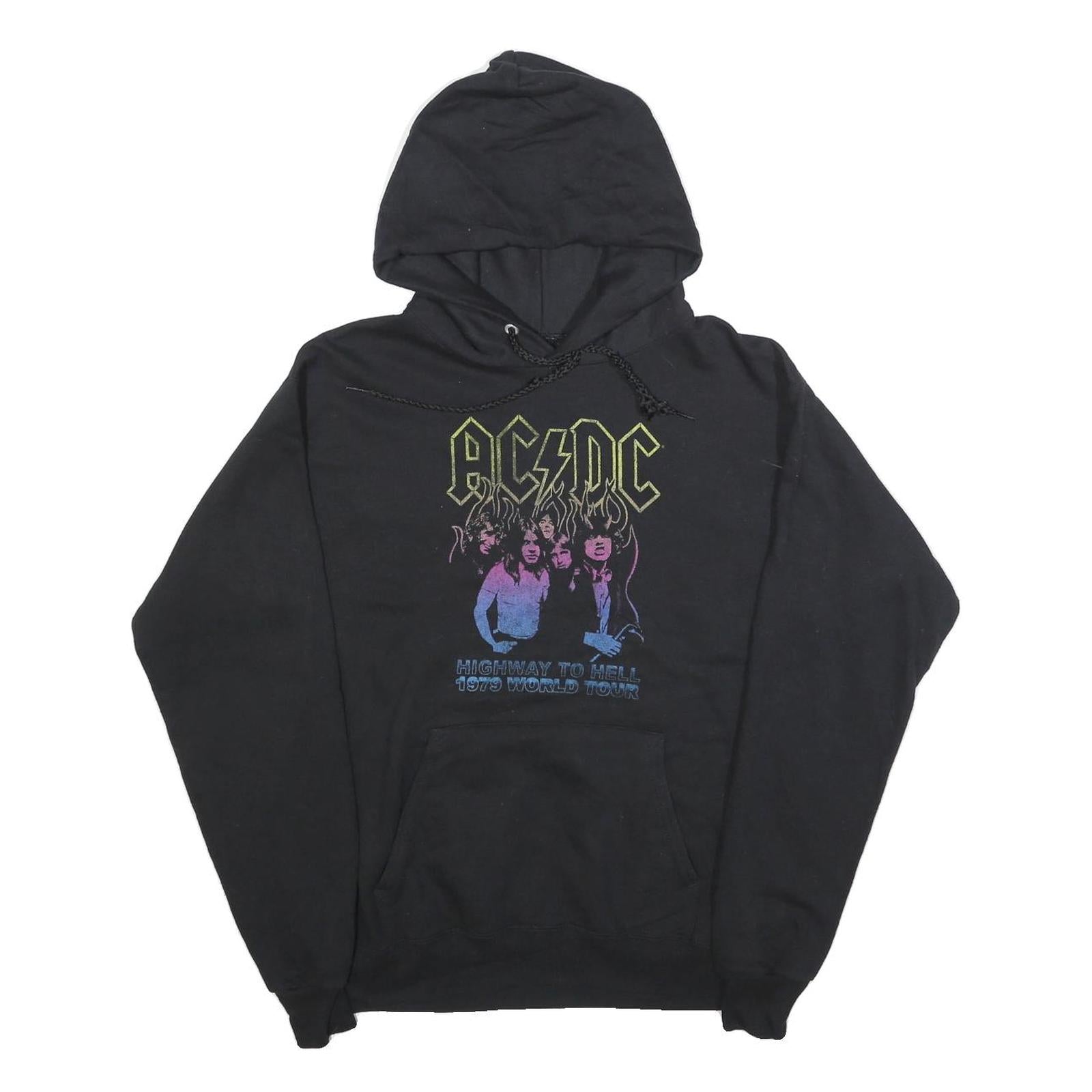ACDC Mens Black Highway To Hell 1979 World Tour Pullover Hoodie S Cotton