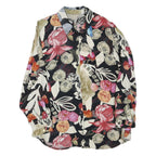 Womens Black & Cream Floral Printed Shirt Long Sleeve Collared M Relaxed Fit