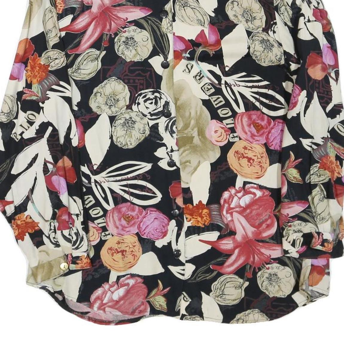 Womens Black & Cream Floral Printed Shirt Long Sleeve Collared M Relaxed Fit