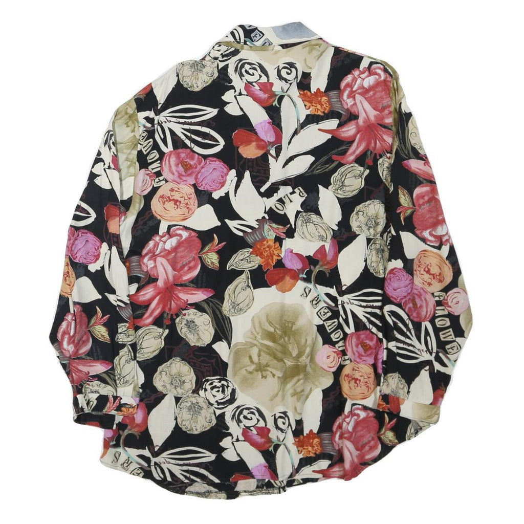 Womens Black & Cream Floral Printed Shirt Long Sleeve Collared M Relaxed Fit