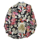 Womens Black & Cream Floral Printed Shirt Long Sleeve Collared M Relaxed Fit