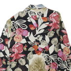 Womens Black & Cream Floral Printed Shirt Long Sleeve Collared M Relaxed Fit