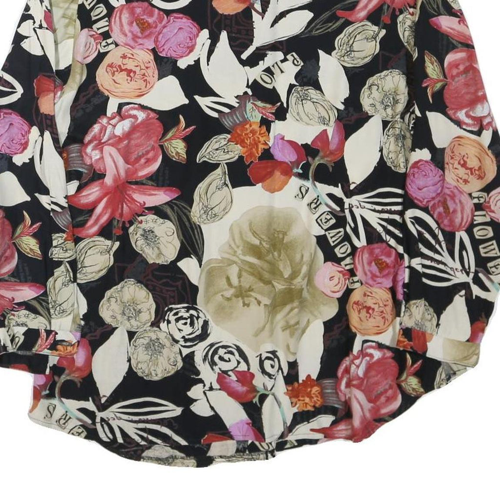 Womens Black & Cream Floral Printed Shirt Long Sleeve Collared M Relaxed Fit